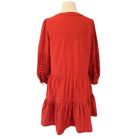 Baby Pink Bohemian Rust Red Crochet Tiered Ruffle Mini Dress 3/4 Sleeve Medium - Picture 9 of 15